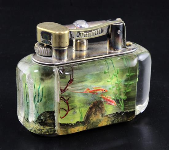 A Dunhill aquarium desk lighter, width 3.75in. height 3in.